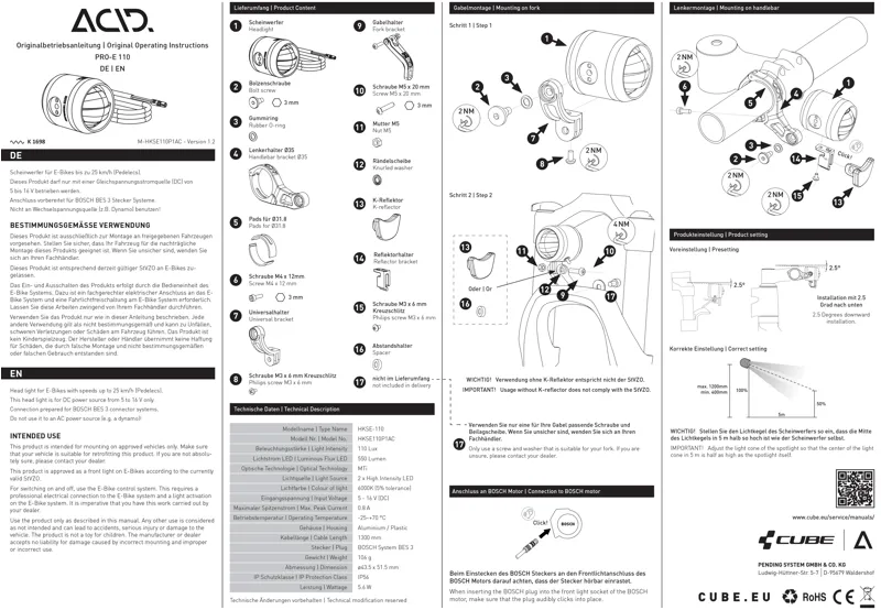 Acid E-Bike Front Light Pro-E 110 bes3 Bosch Black-3
